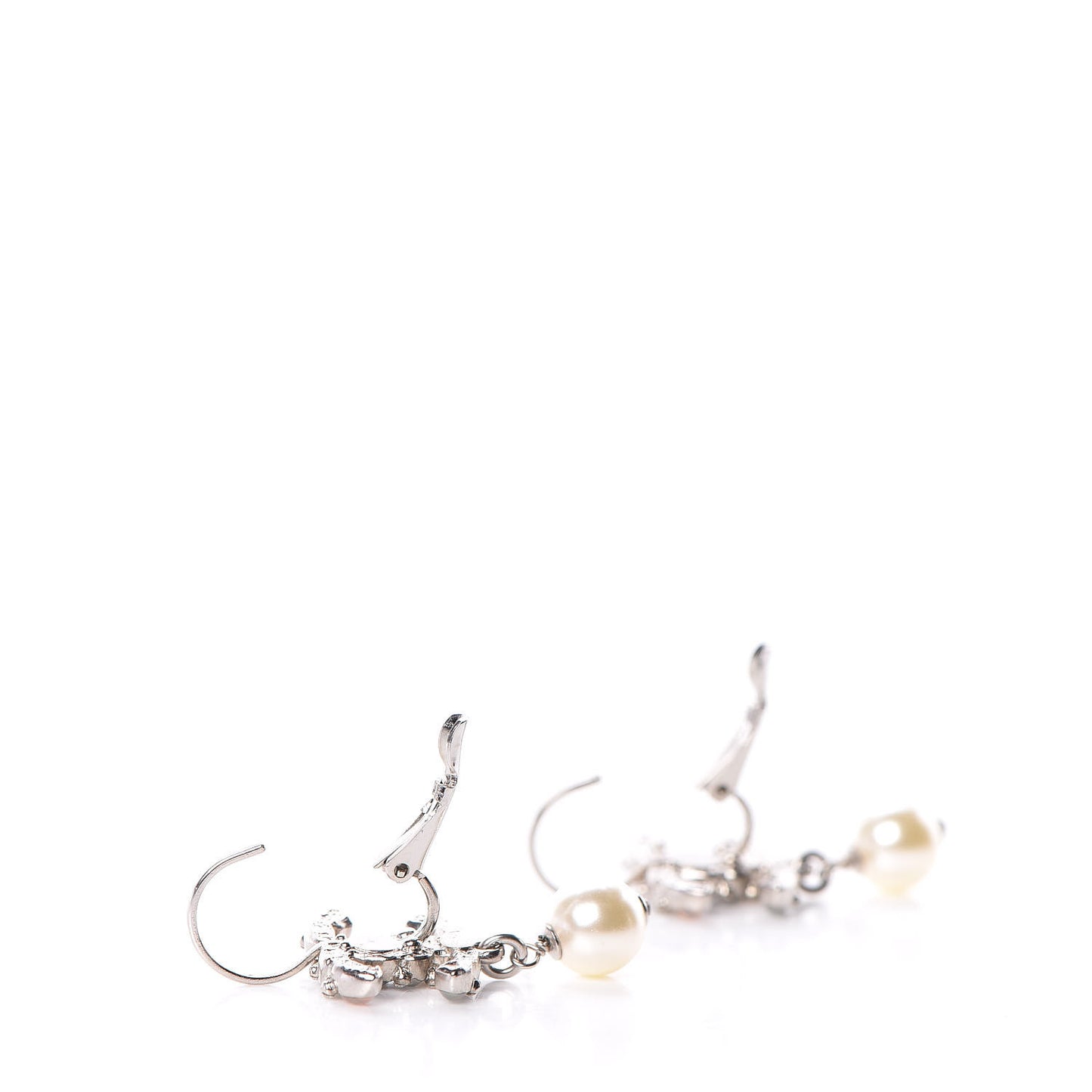 Crystal Beaded Pearl CC Drop Earrings Silver Multicolor