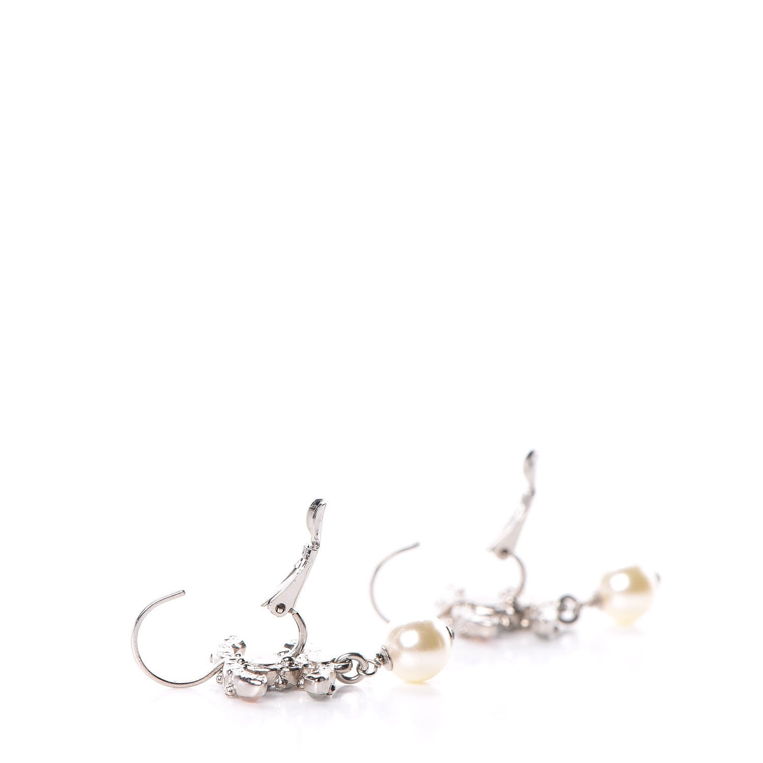 Chanel Crystal Beaded Pearl CC Drop Earrings Silver Multicolor 3 of 5
