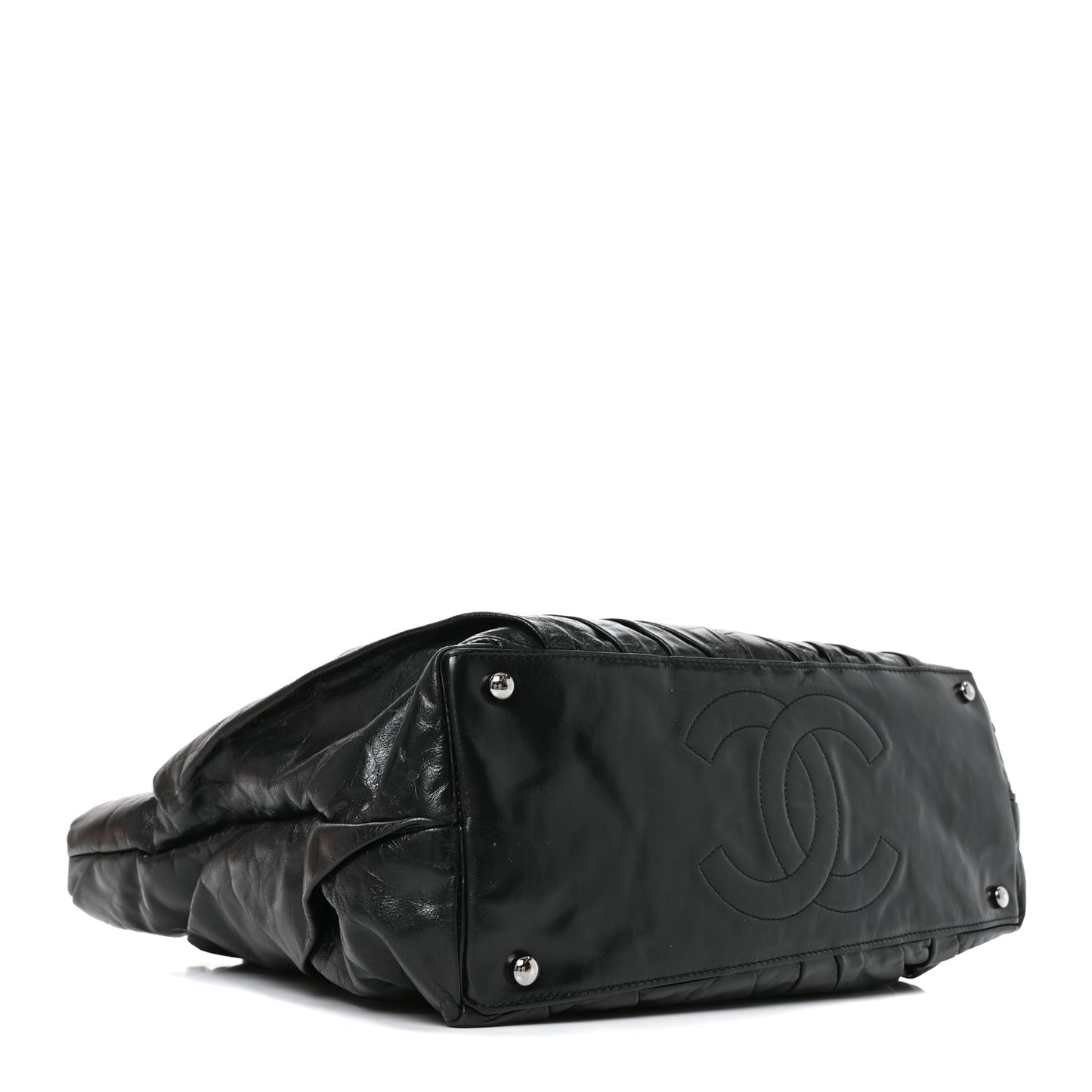 Glazed Calfskin Large Twisted Tote Black