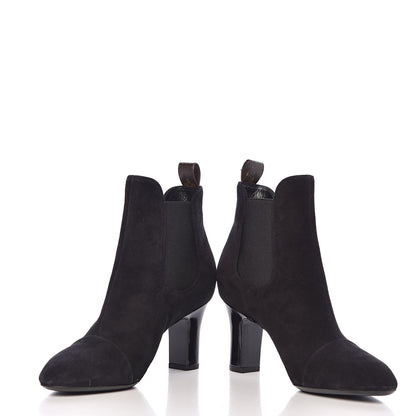 Louis Vuitton Suede Monogram Uniformes Cap Toe Chelsea 75mm Ankle Boots 38.5 Black 7 of 13