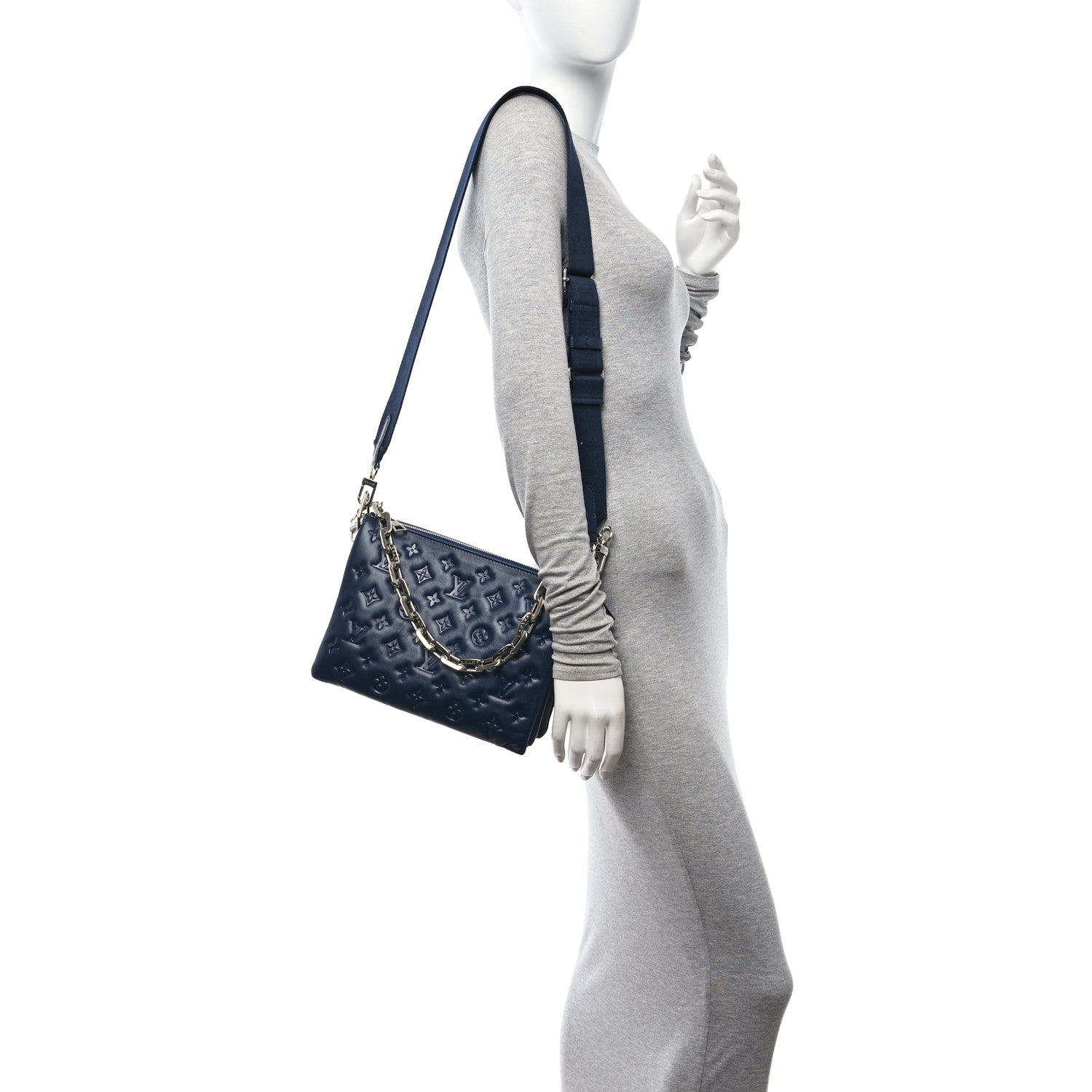 Louis Vuitton Lambskin Embossed Monogram Coussin PM Navy 2 of 11