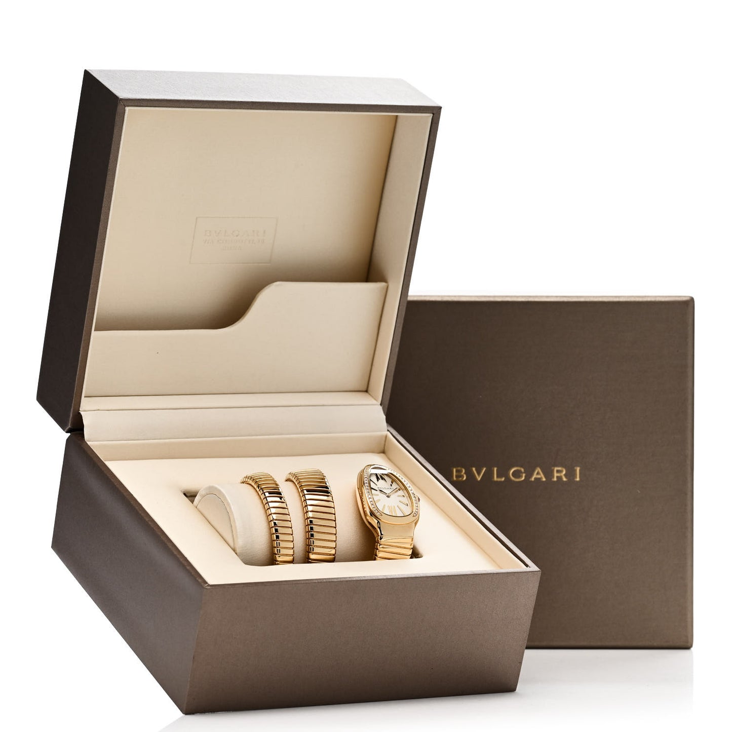 18K Yellow Gold Diamond Bezel 35mm Serpenti Double Spiral Quartz Watch