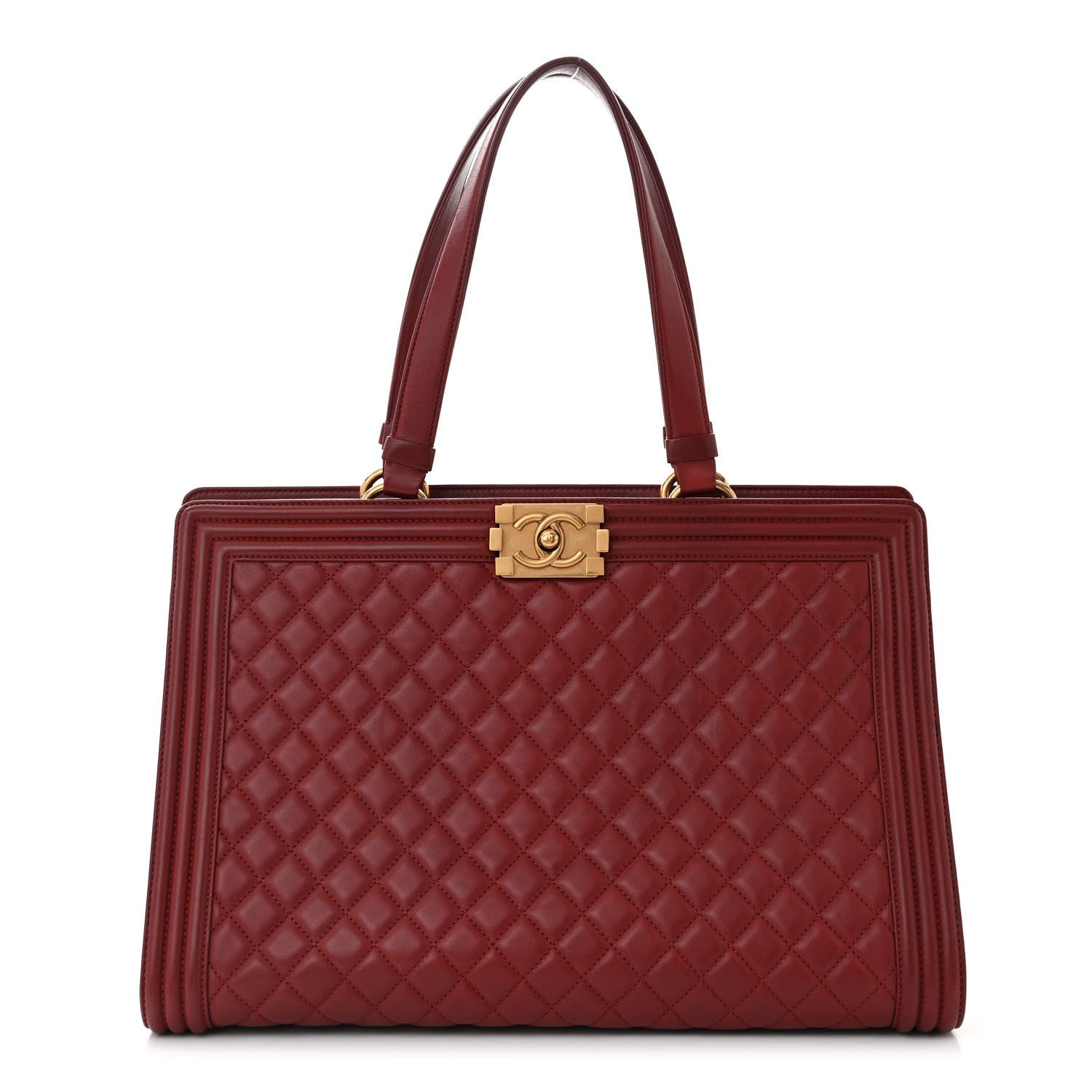 Chanel Lambskin Quilted Boy Shopping Tote Dark Red 1 of 11