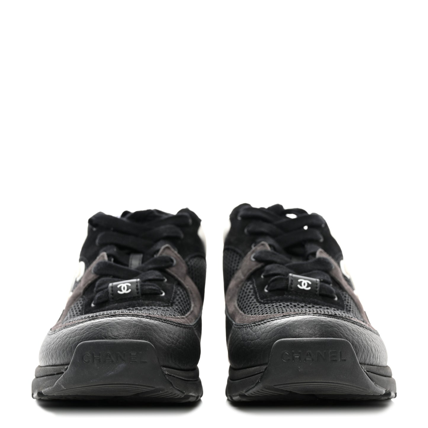 Mesh Suede Grained Calfskin Womens CC Sneakers 38 Black White