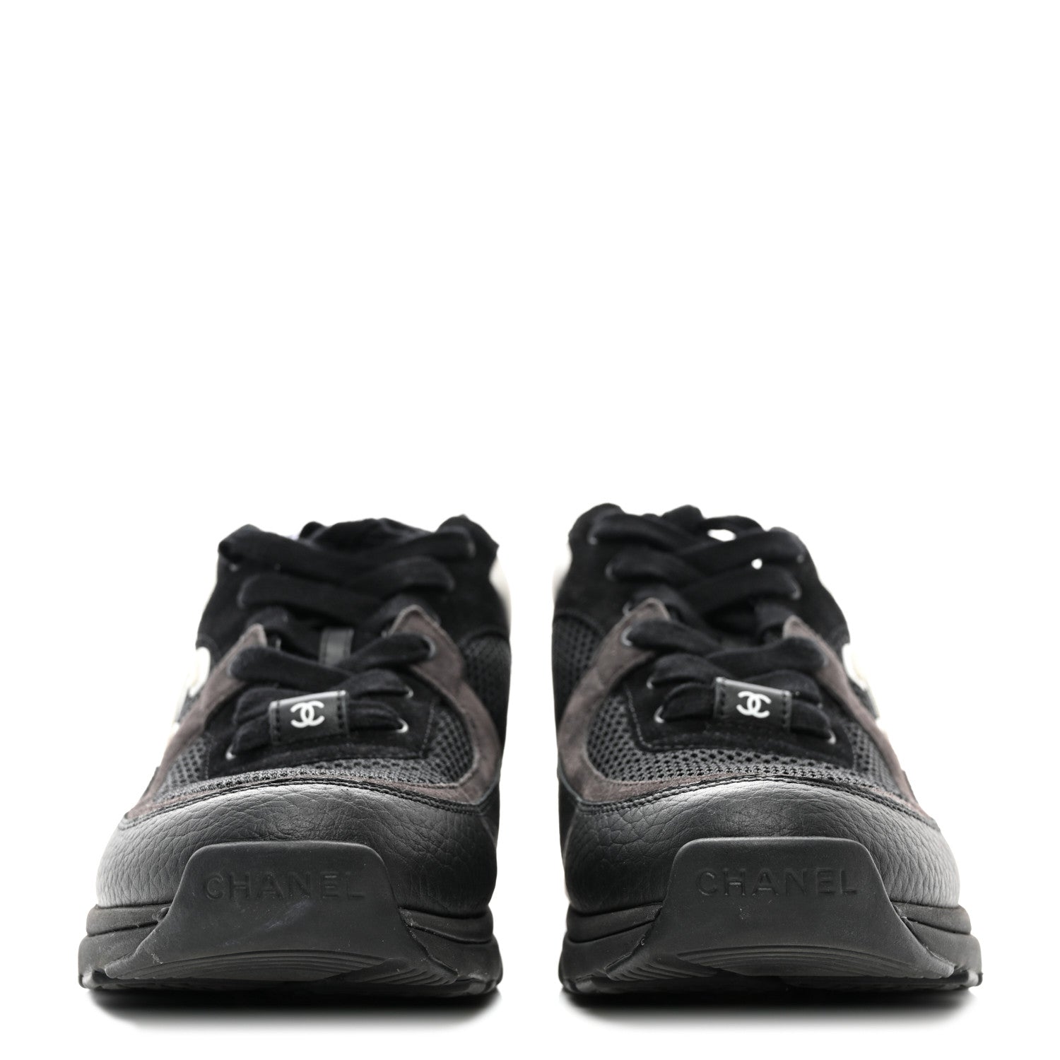 Chanel Mesh Suede Grained Calfskin Womens CC Sneakers 38 Black White 2 of 11