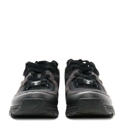 Chanel Mesh Suede Grained Calfskin Womens CC Sneakers 38 Black White 2 of 11