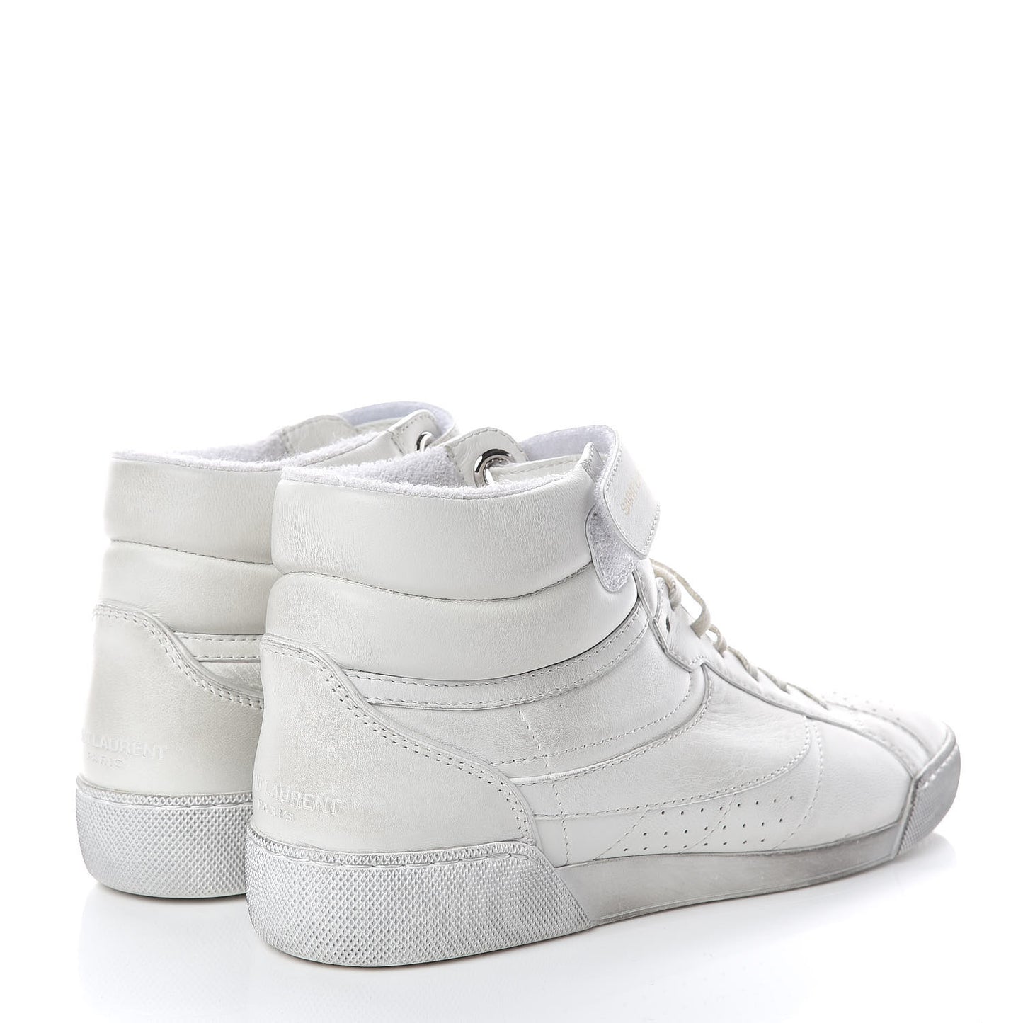Calfskin Distressed Lenny Logo-Print High Top Sneakers 38 Blanc Optique