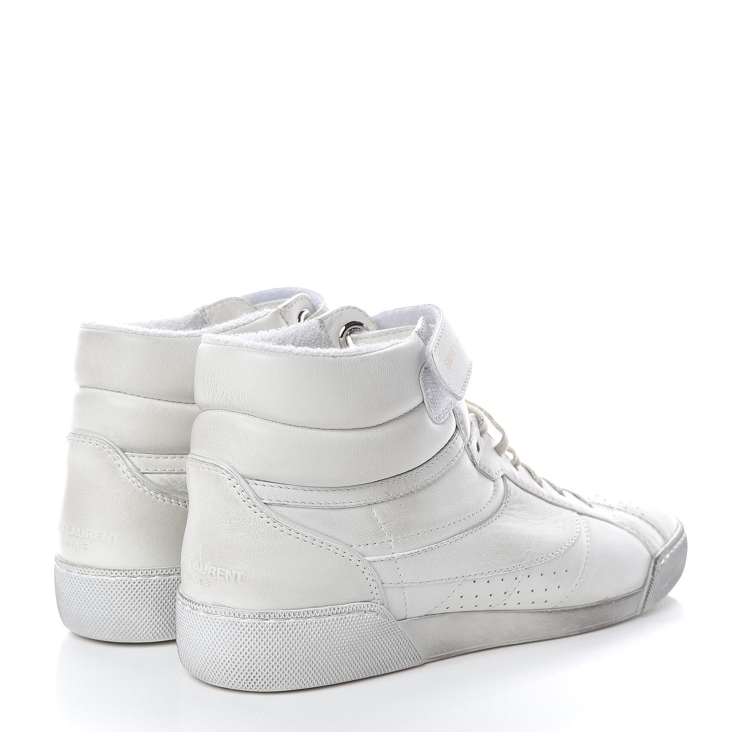 Saint Laurent Calfskin Distressed Lenny Logo-Print High Top Sneakers 38 Blanc Optique 4 of 14