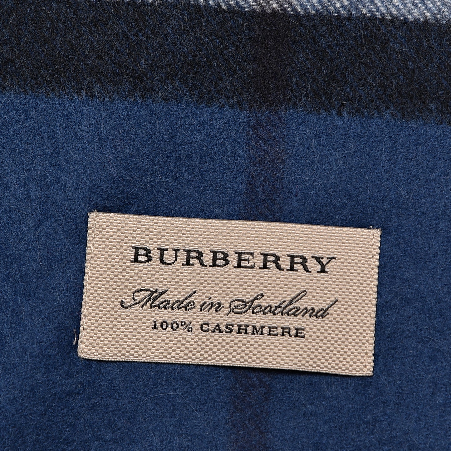Cashmere Giant Check Fringe Scarf Blue