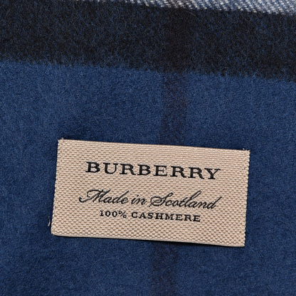 Burberry Cashmere Giant Check Fringe Scarf Blue 4 of 5