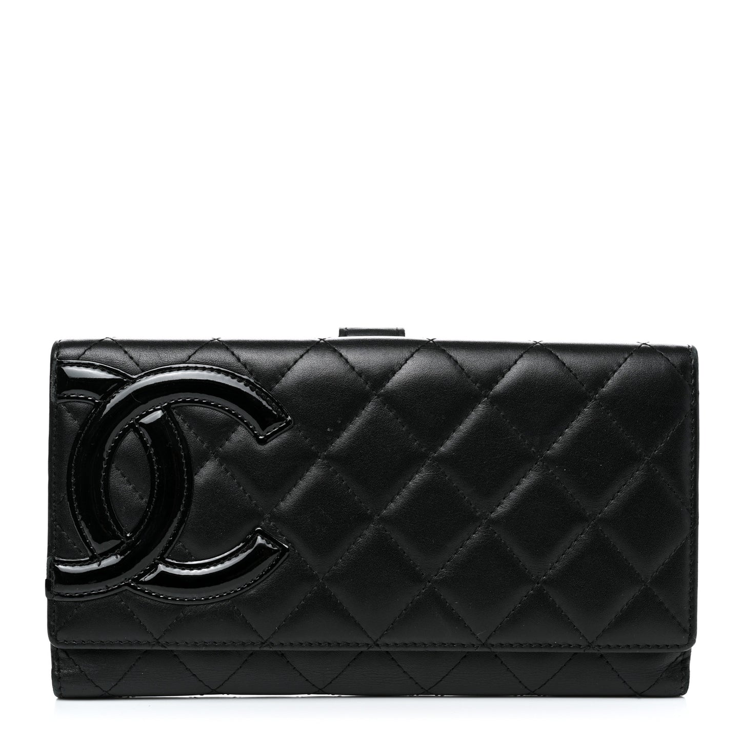 Calfskin Quilted Cambon Long Double Wallet Black