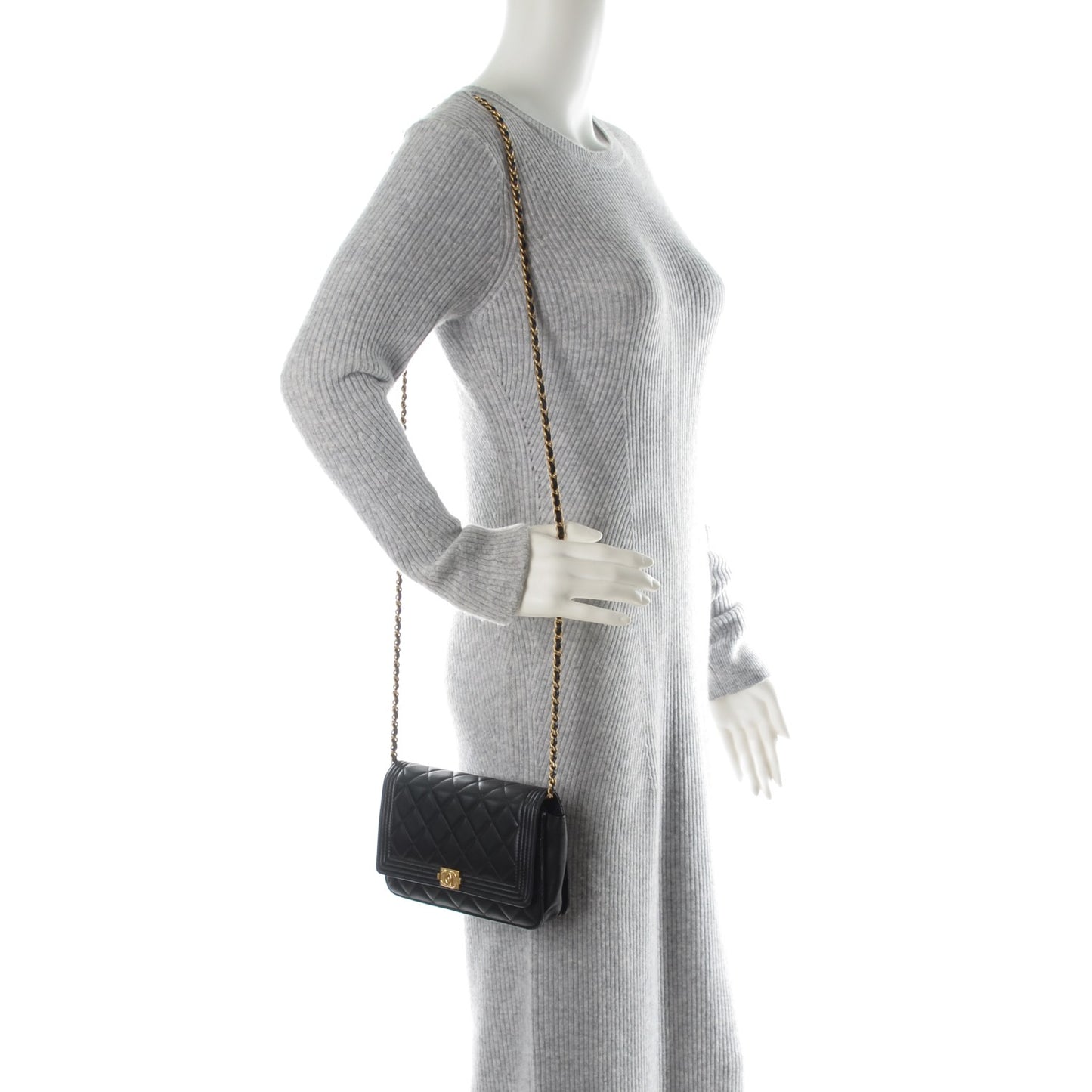 Lambskin Quilted Boy Wallet On Chain WOC Black