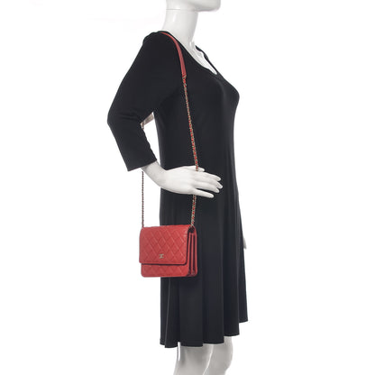 Chanel Caviar Quilted Square Wallet On Chain WOC Red 2 of 11