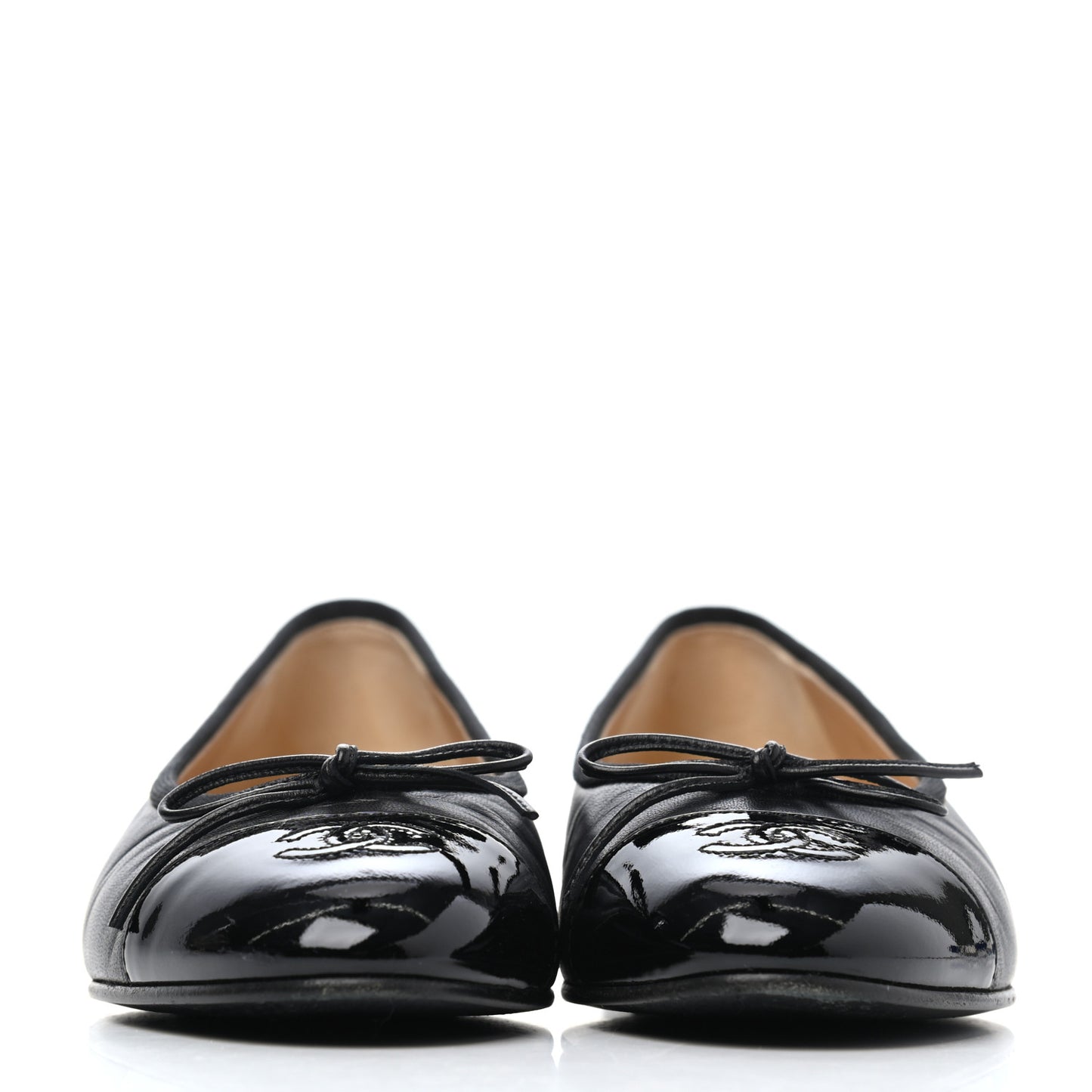 Lambskin Patent Cap Toe Ballerina Flats 39 Black