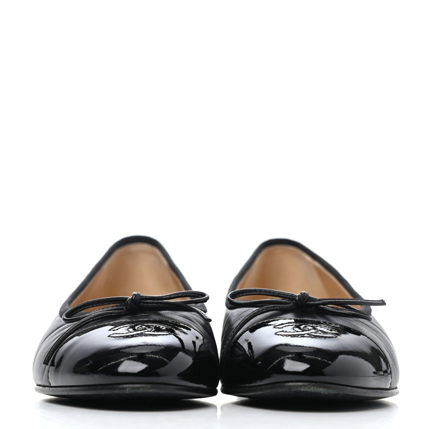 Chanel Lambskin Patent Cap Toe Ballerina Flats 39 Black 2 of 4