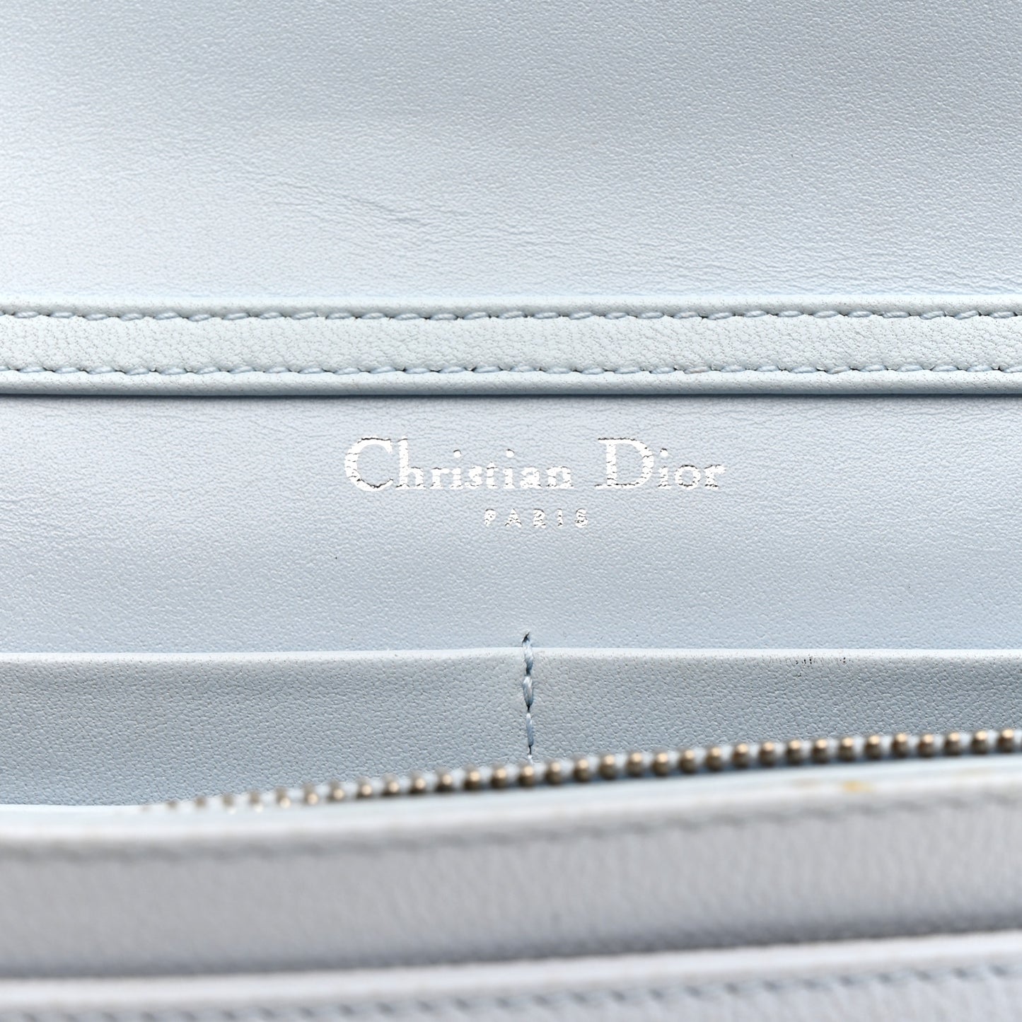 Grained Calfskin Diorama Wallet on Chain Pouch Light Blue