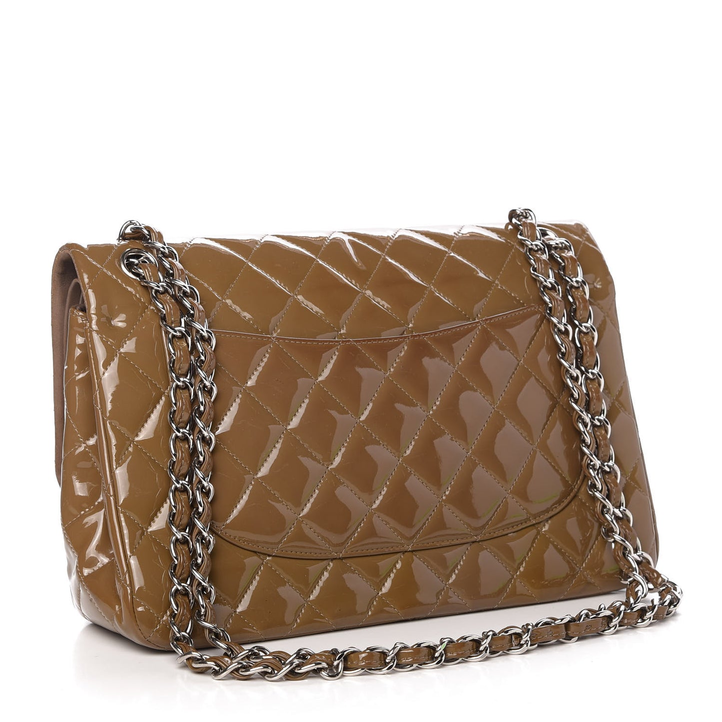 Patent Quilted Jumbo Double Flap Dark Beige