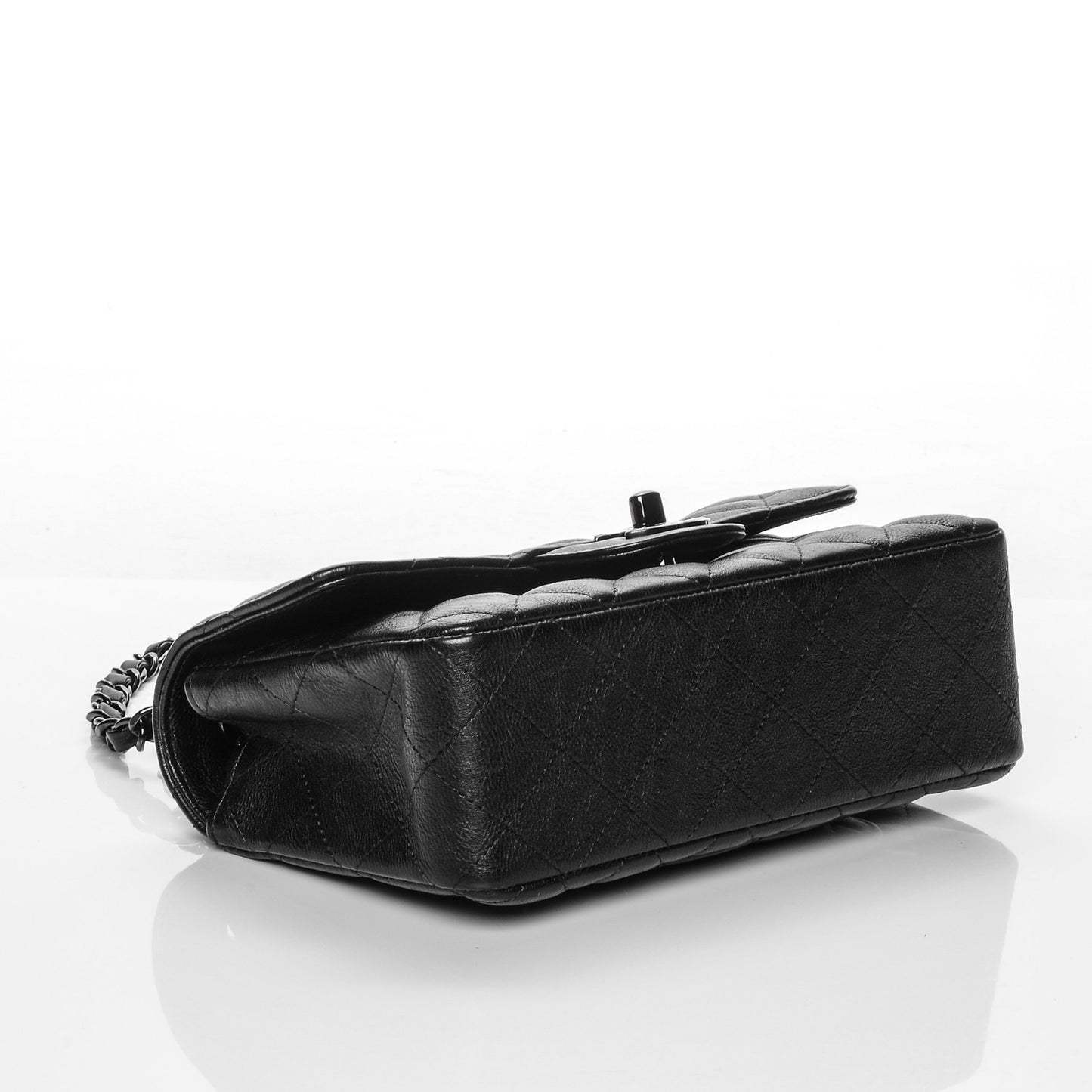 Crumpled Calfskin Quilted Mini Rectangular Flap So Black