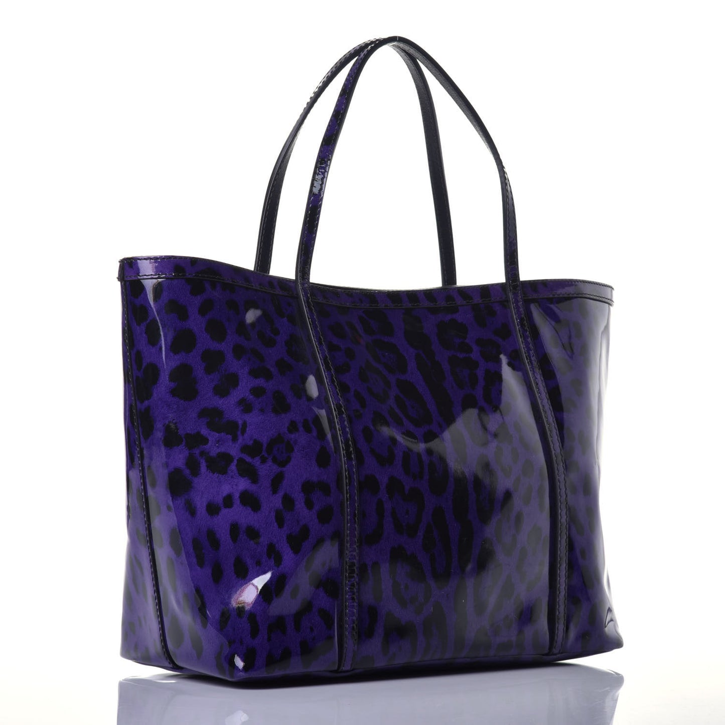 Patent Leopard Print Shopping Tote Purple Black
