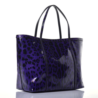 Dolce & Gabbana Patent Leopard Print Shopping Tote Purple Black 2 of 8