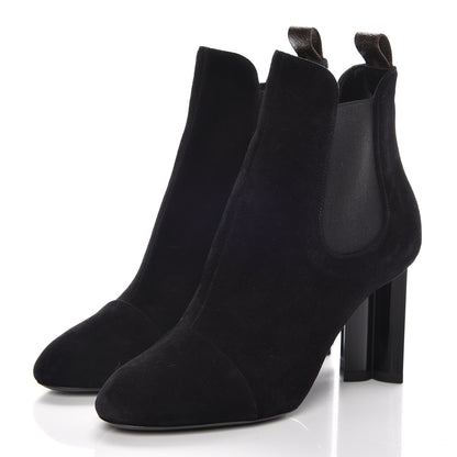 Louis Vuitton Suede Monogram Uniformes Cap Toe Chelsea 80mm Ankle Boots 38 Black 3 of 10