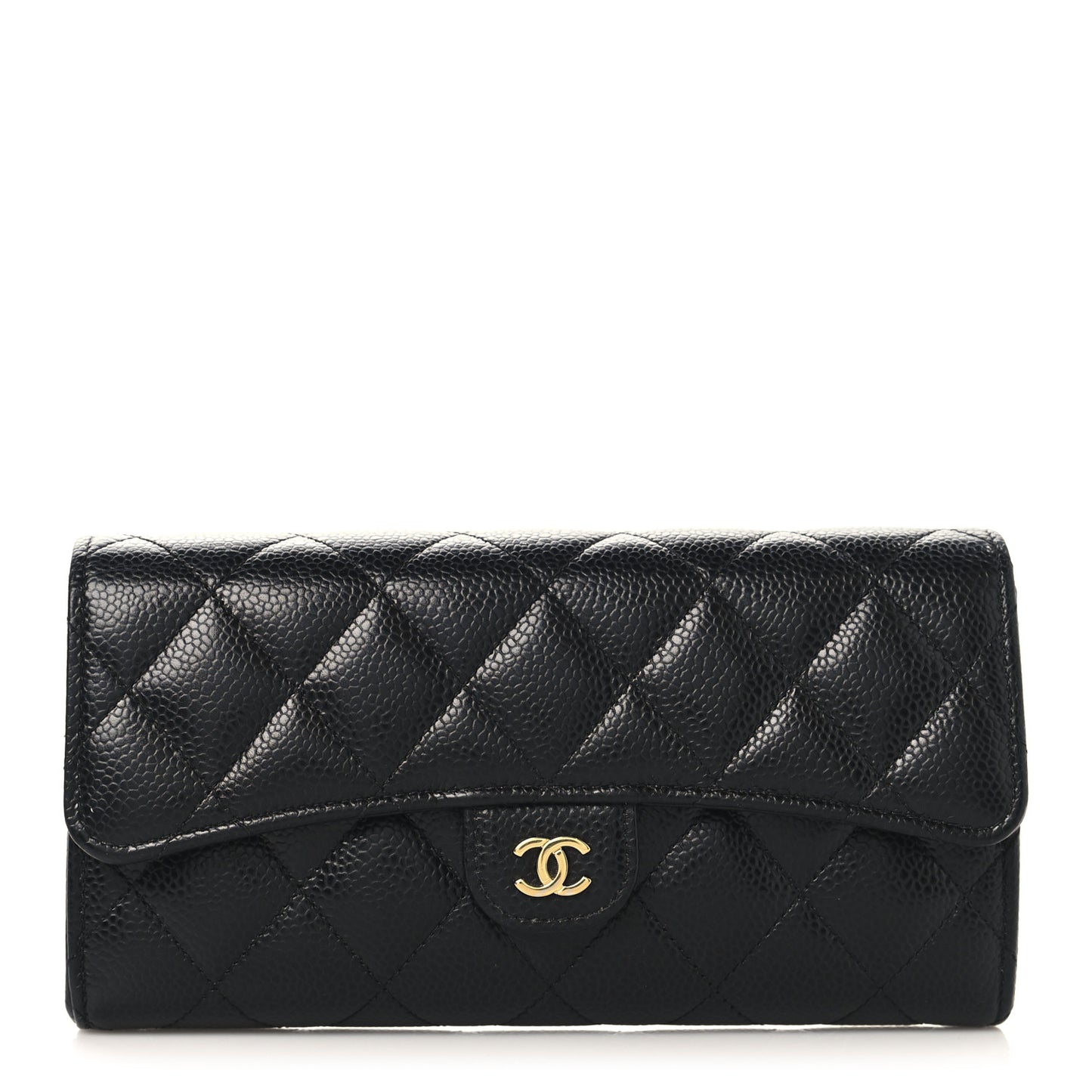 Caviar Quilted Large Gusset Flap Wallet Black