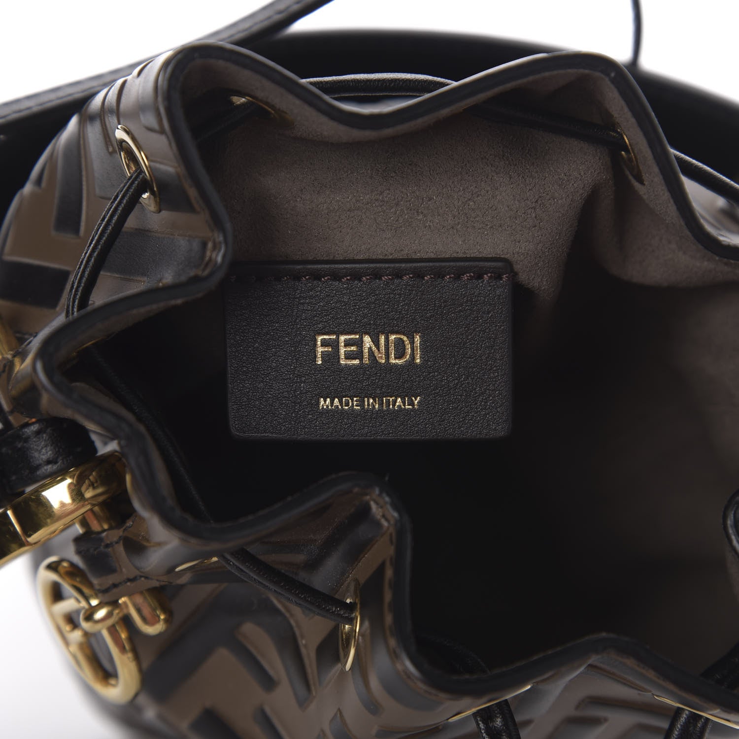 Fendi Vitello Liberty F is Fendi Bi-Color FF 1974 Embossed Mini Mon Tresor Bucket Bag Maya Black 5 of 9