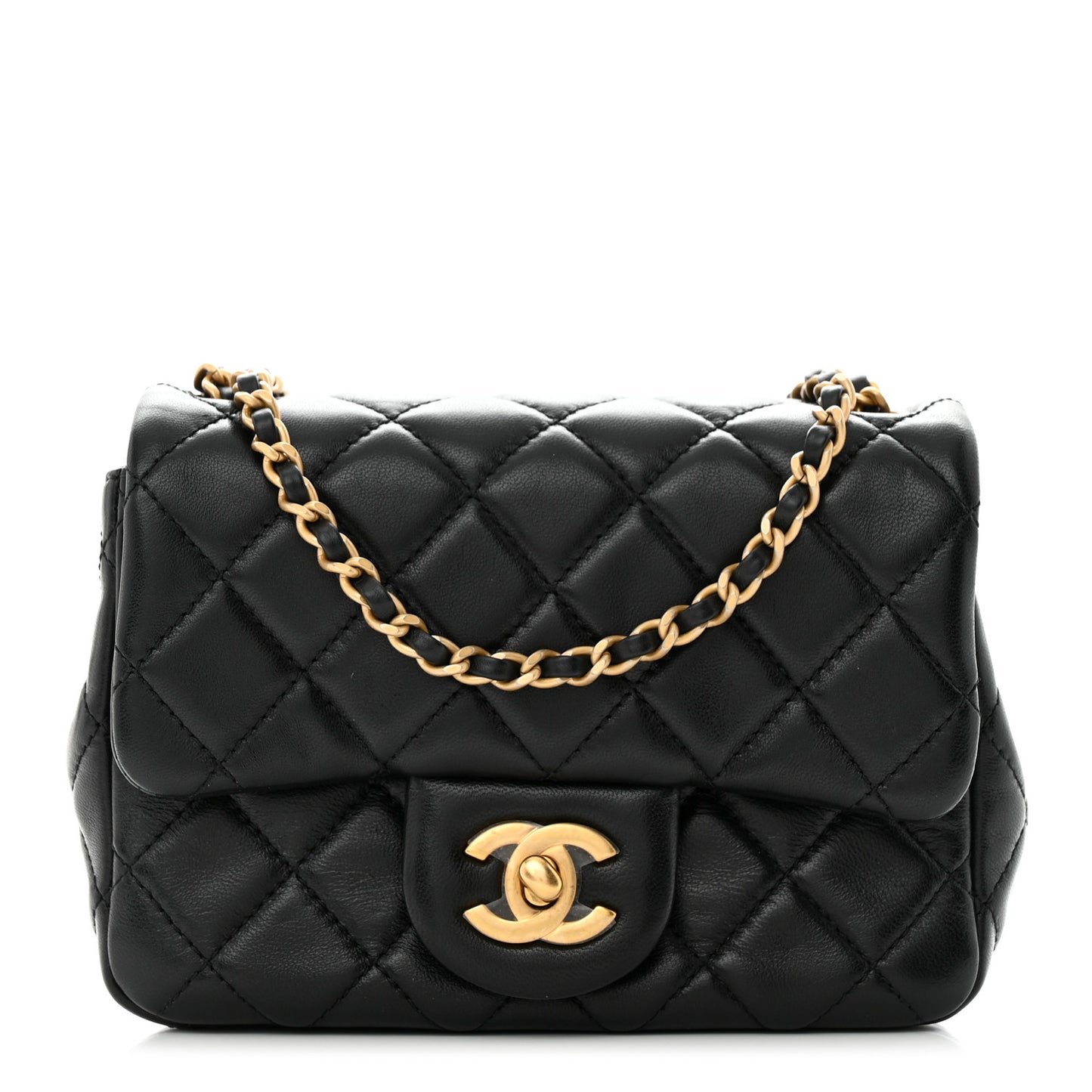 Lambskin Quilted Mini Pearl Crush Flap Black