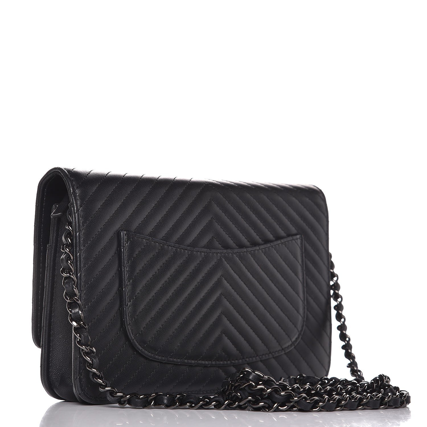 Chanel Lambskin Chevron Quilted Wallet On Chain WOC So Black 3 of 10
