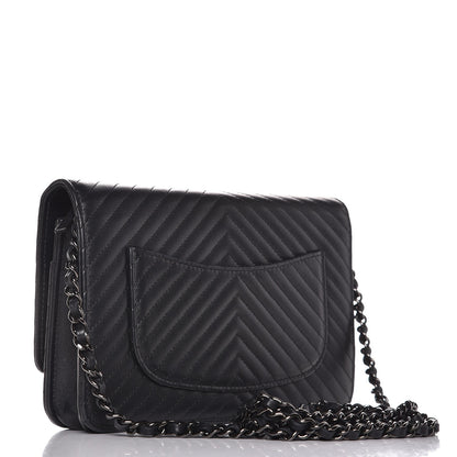 Chanel Lambskin Chevron Quilted Wallet On Chain WOC So Black 3 of 10