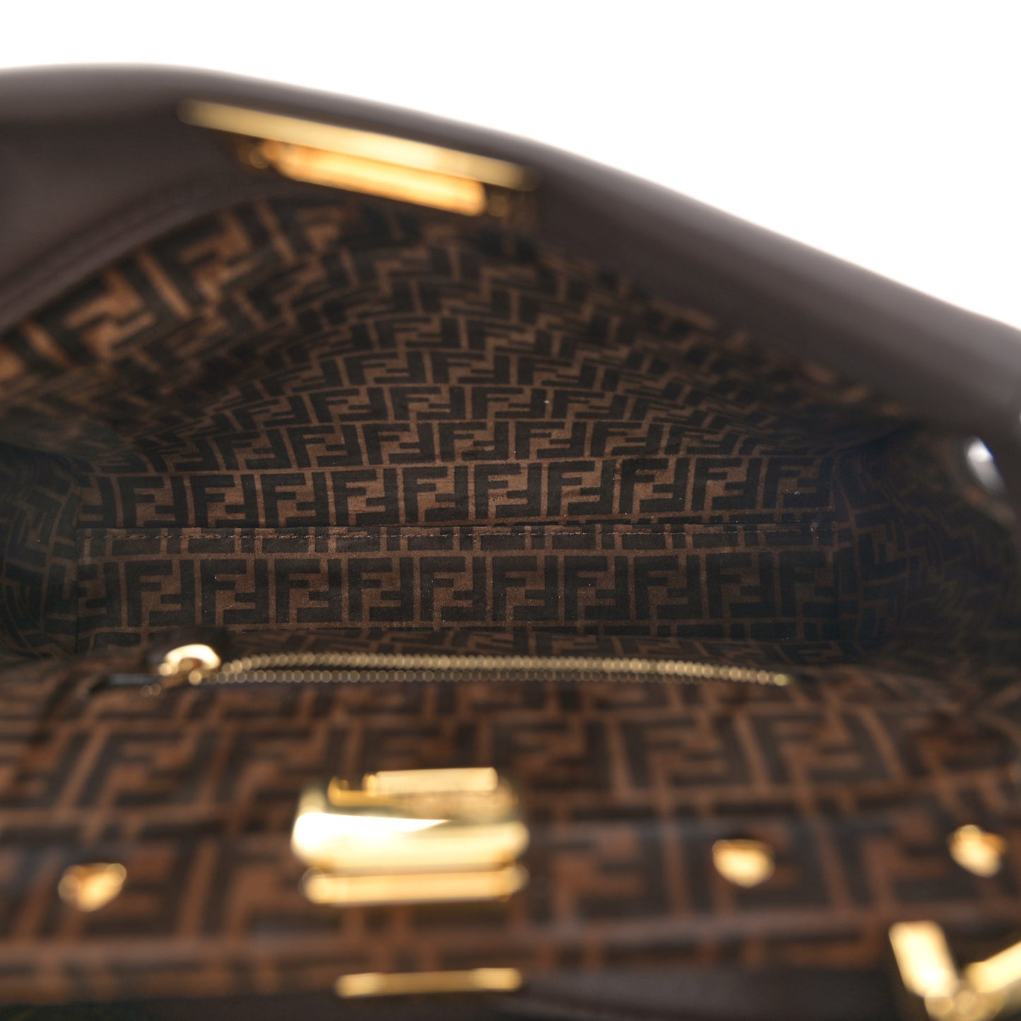 Vitello Seta Suede FF Mini Peekaboo Iconic Satchel Chocolate Sigaro Marrone