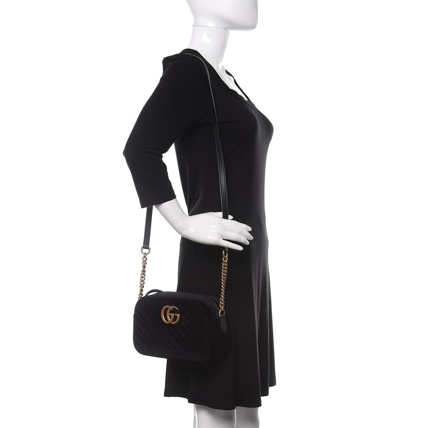 Gucci Velvet Matelasse Small GG Marmont Chain Shoulder Bag Black 2 of 10