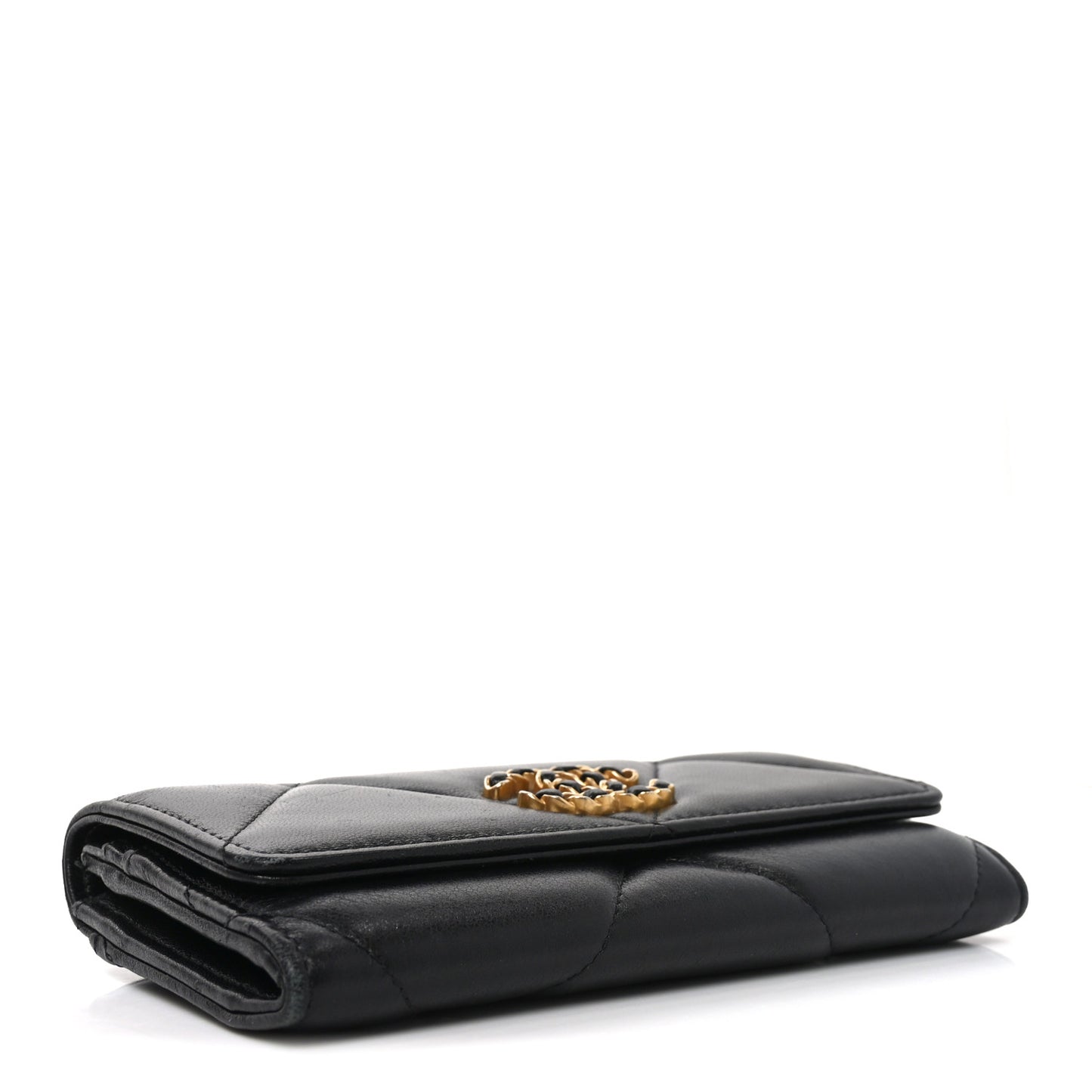 Lambskin Quilted Chanel 19 Flap Wallet Black