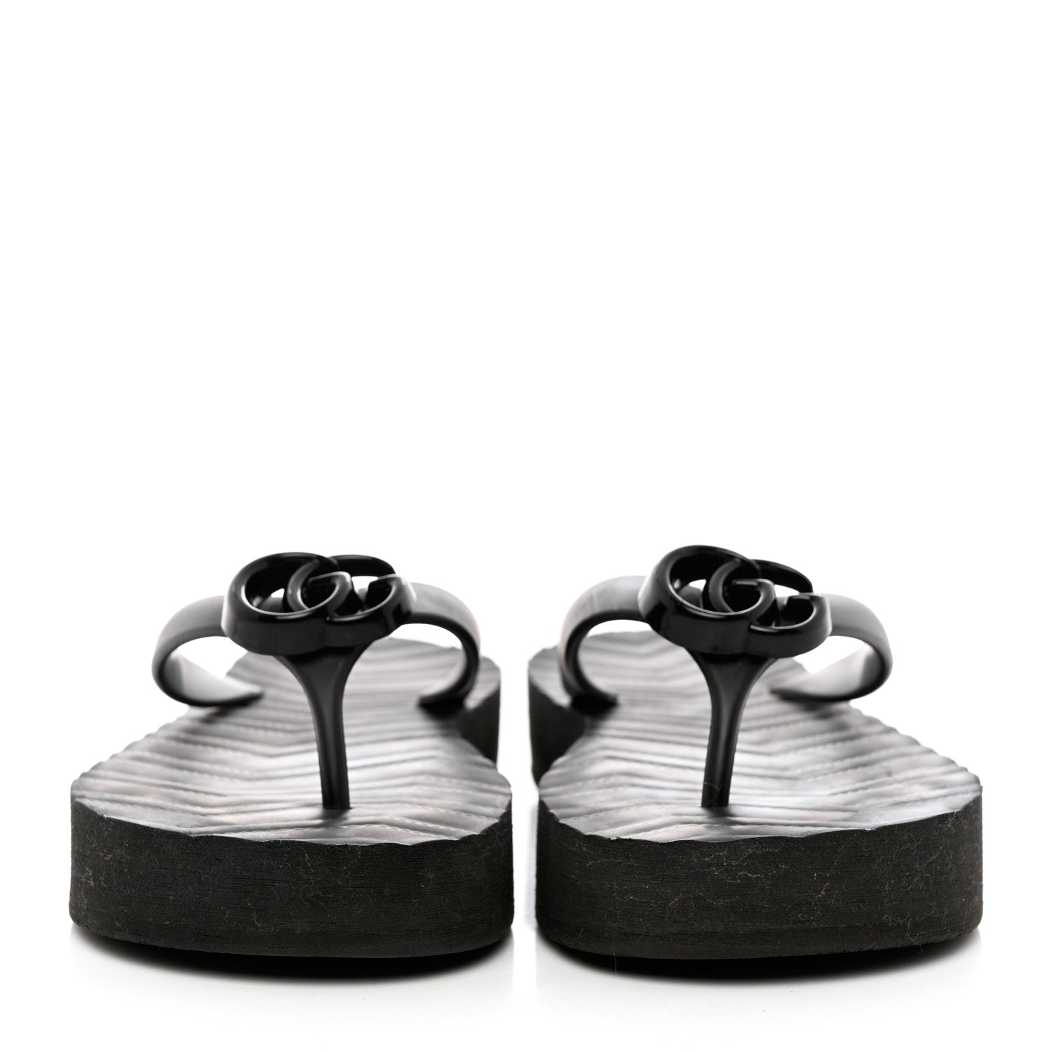 Gucci Rubber Chevron Womens GG Thong Sandals 37 Black 2 of 12