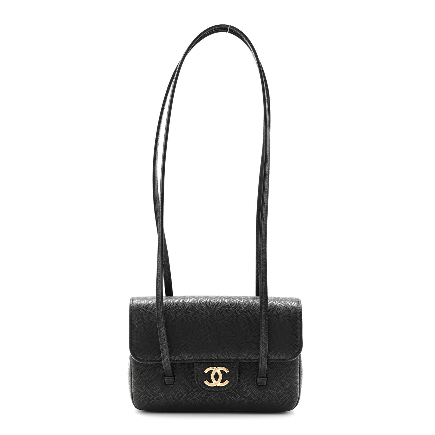 Shiny Caviar Mini Preppy Coco Shoulder Bag Black