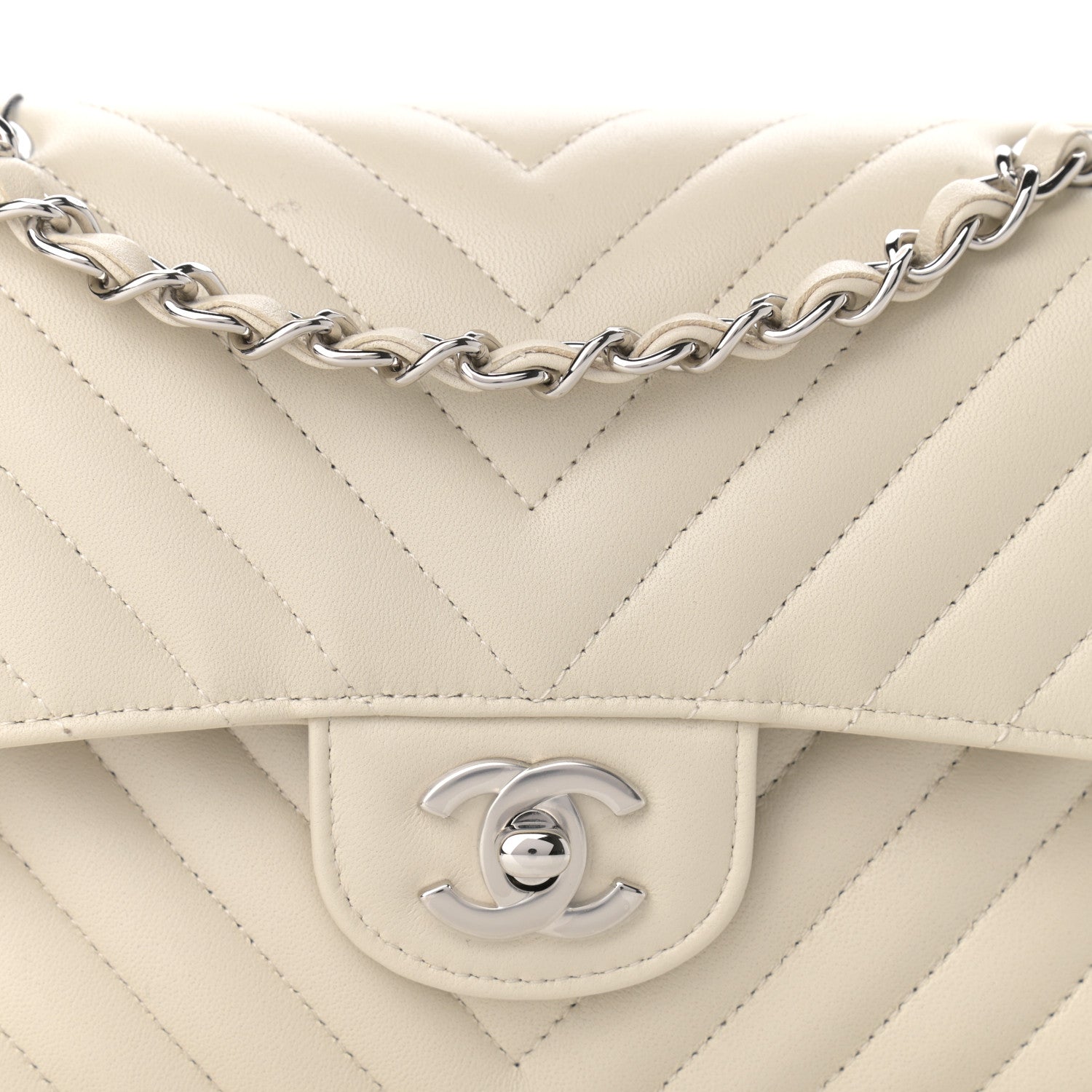 Chanel Lambskin Chevron Quilted Small Double Flap White 8 of 12