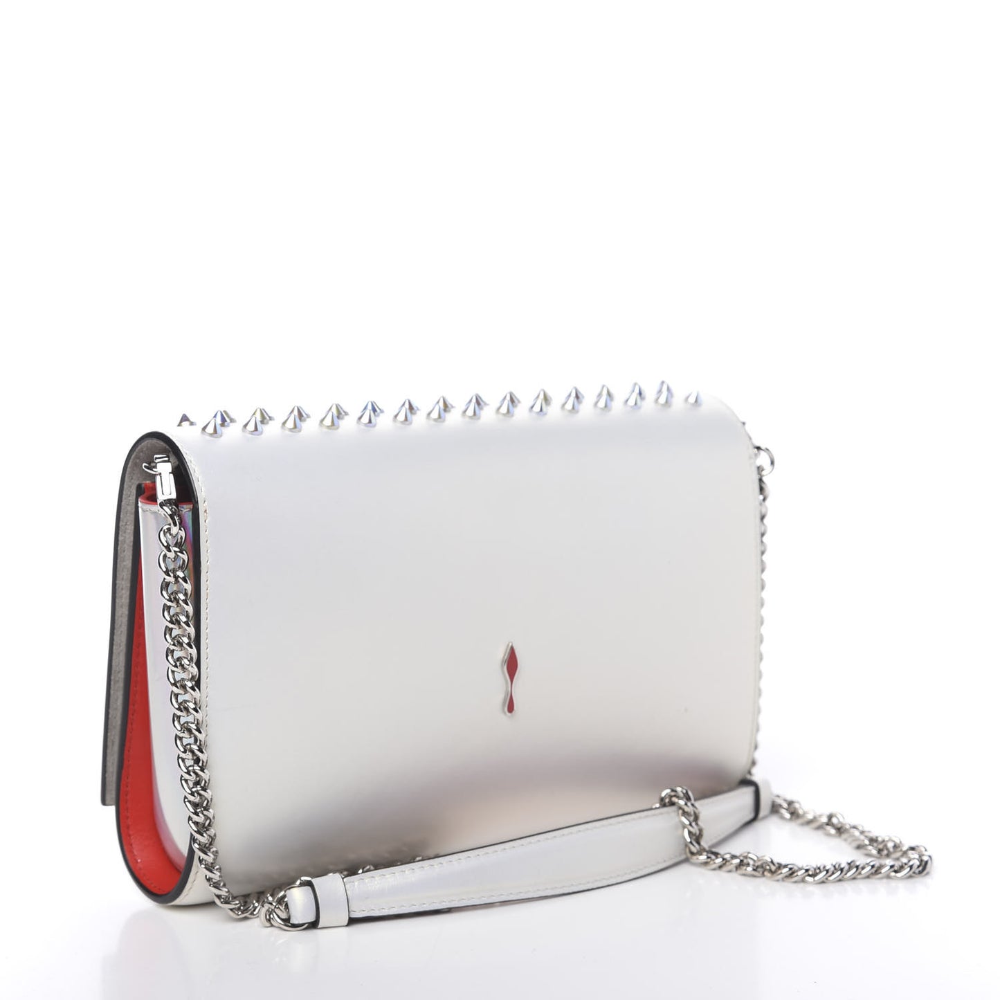 Metallic Calfskin Spikes Multimetal Paloma Clutch White