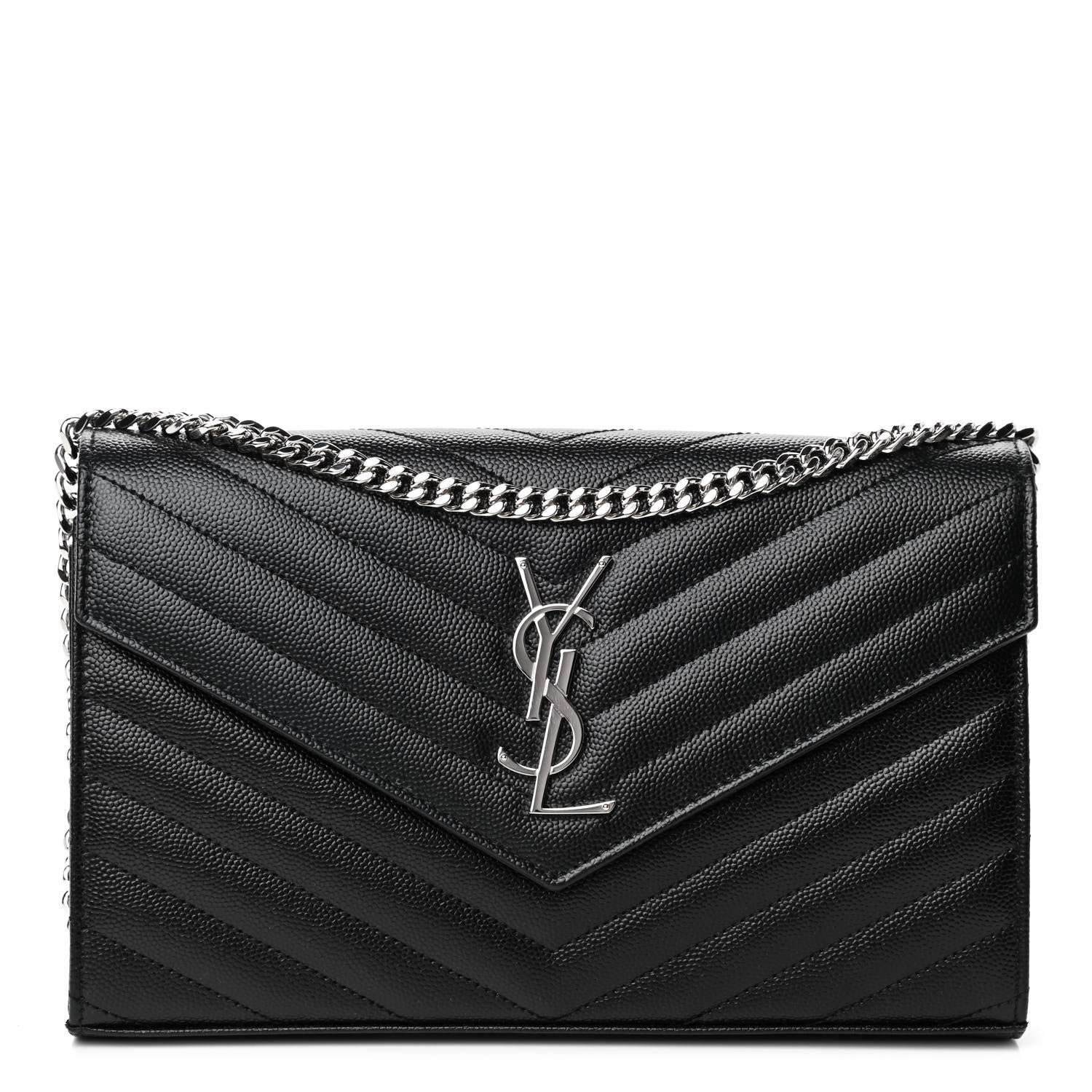 Saint Laurent Grain De Poudre Matelasse Chevron Monogram Chain Wallet Black 1 of 4