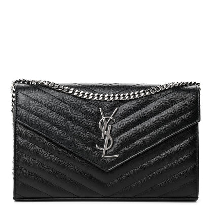 Saint Laurent Grain De Poudre Matelasse Chevron Monogram Chain Wallet Black 1 of 4