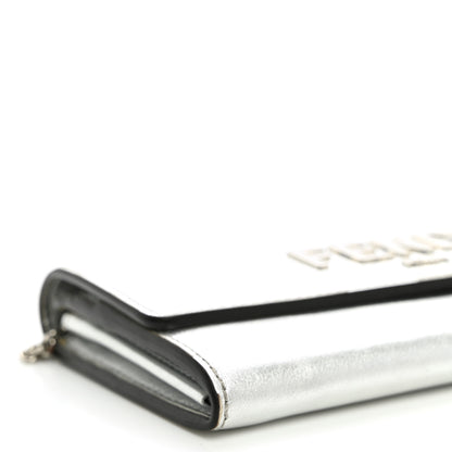Fendi Metallic Calfskin Continental Wallet On Chain Argento 8 of 9