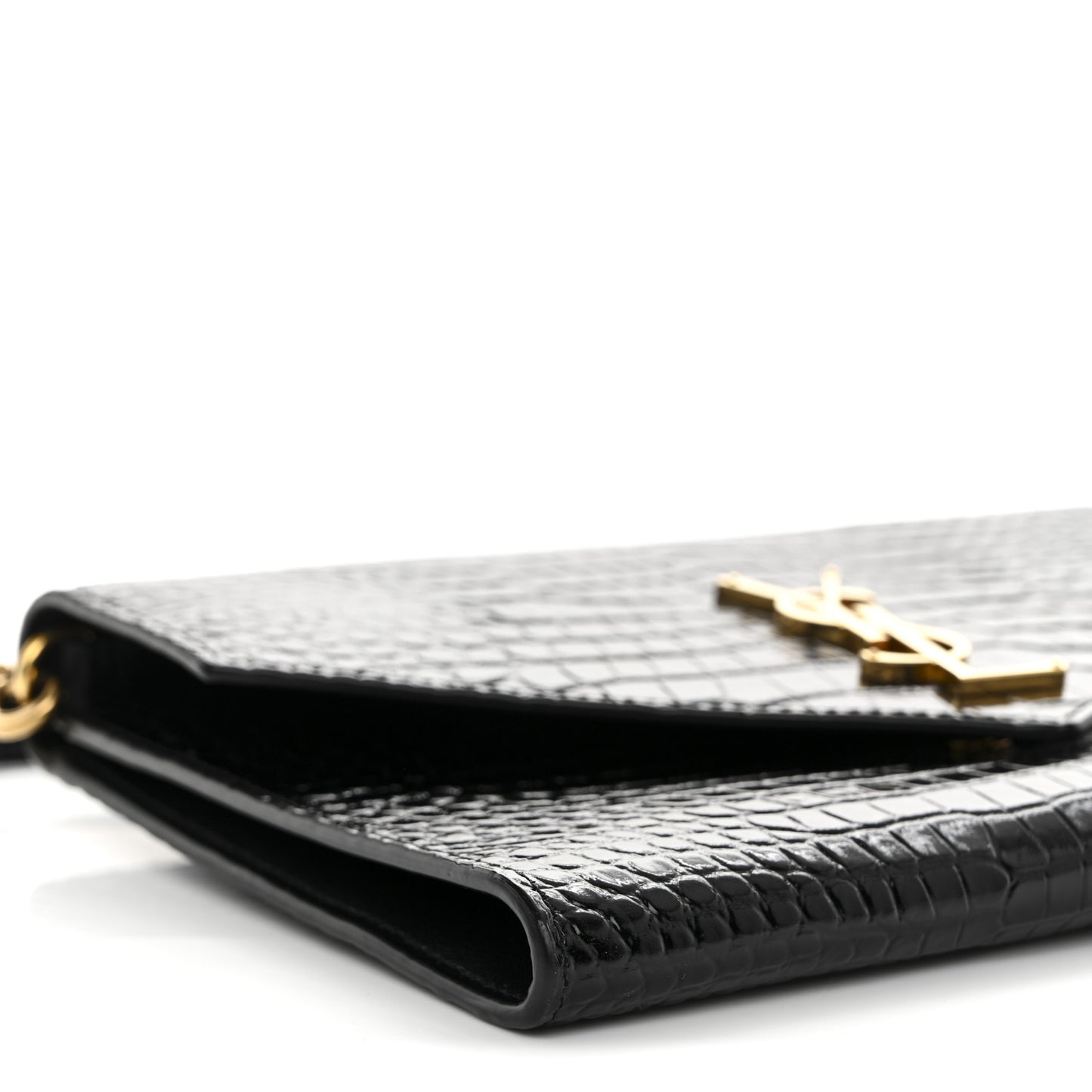 Calfskin Crocodile Embossed Monogram Cassandre Flap Pouch Black