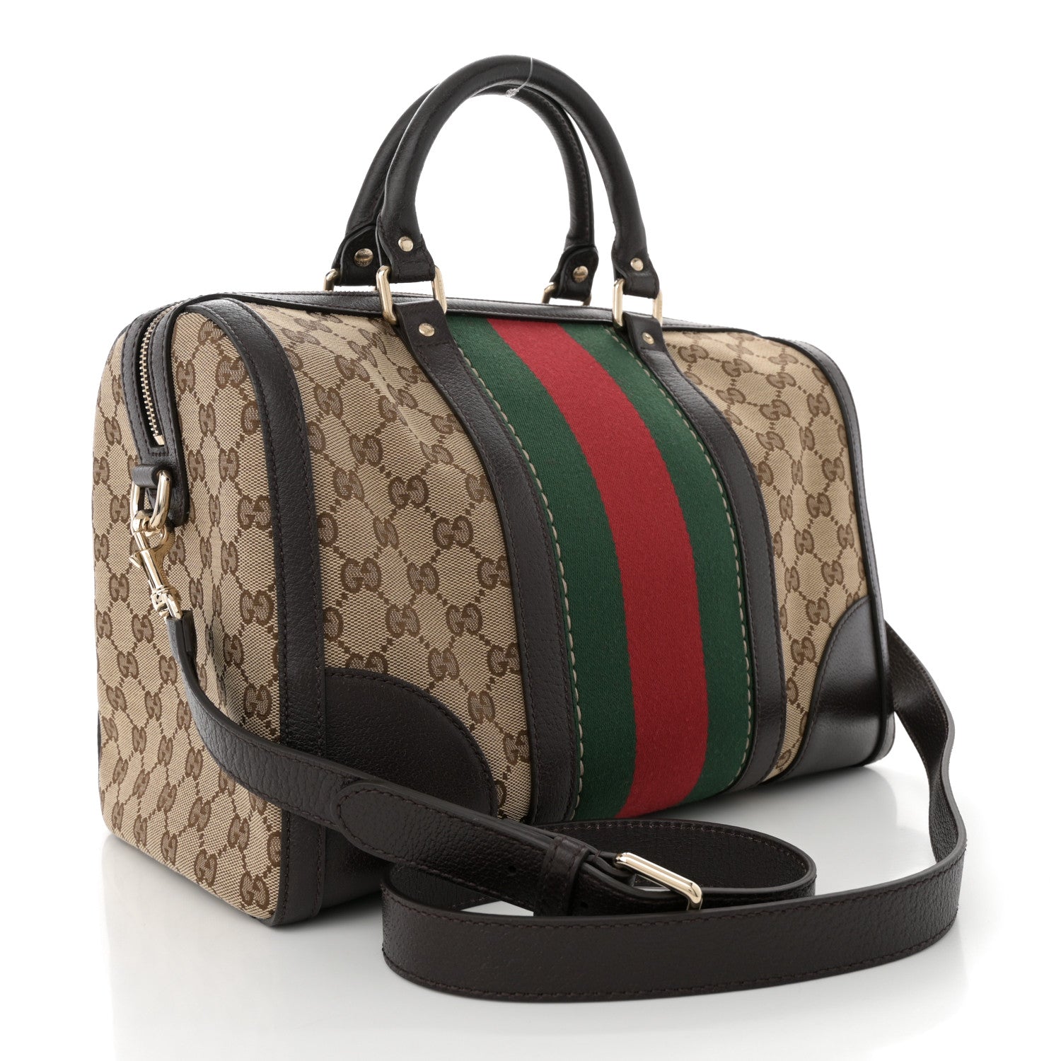 Gucci Monogram Vintage Web Medium Webby Bee Boston Dark Brown 3 of 10