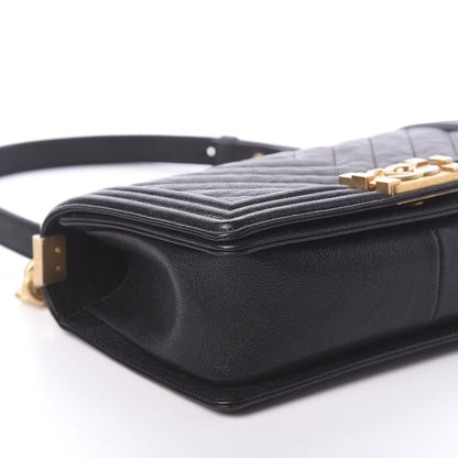 Chanel Caviar Chevron Quilted Medium Boy Flap Black 8 of 9