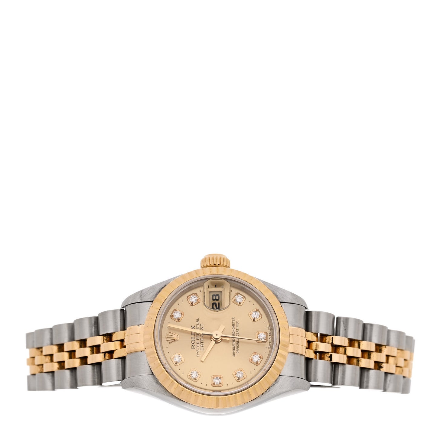 Stainless Steel 18K Yellow Gold Diamond 26mm Oyster Perpetual Datejust Watch Champagne 79173