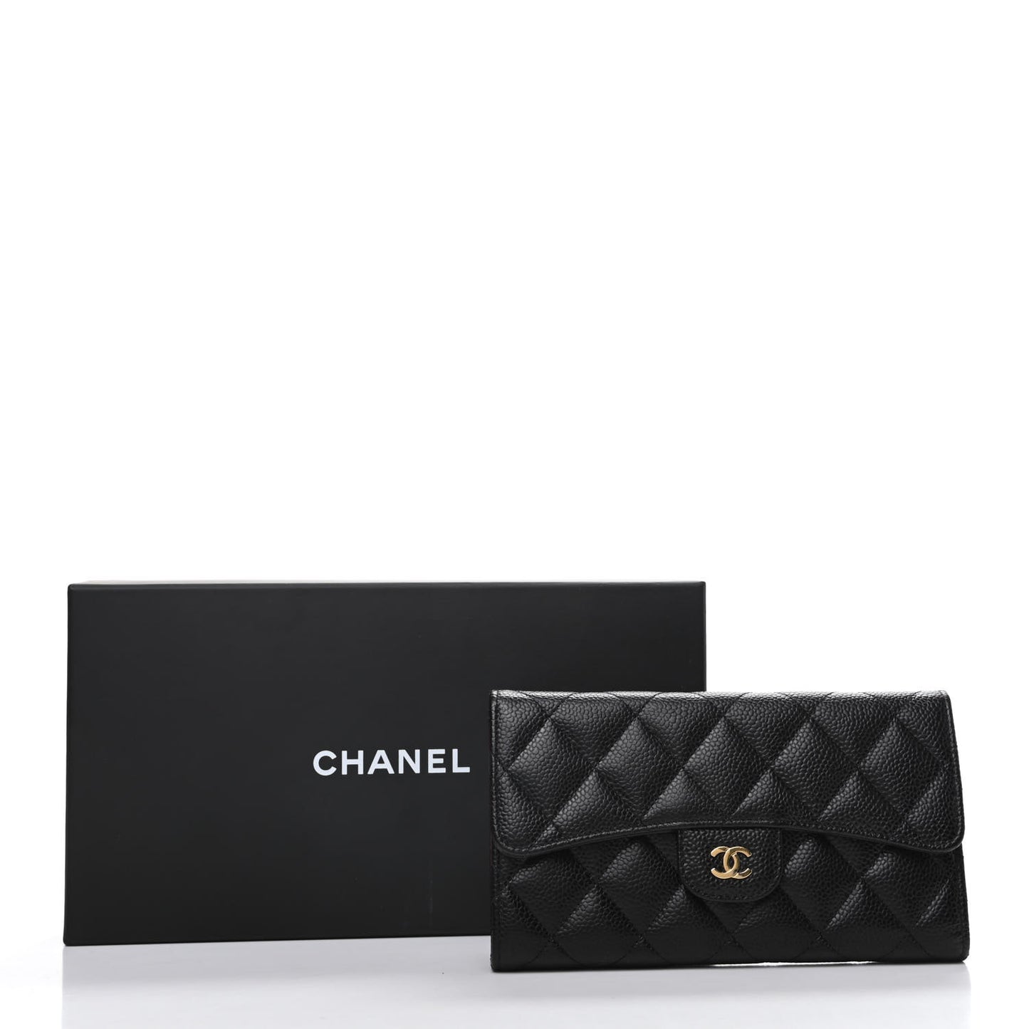 Caviar Quilted Large Flap Wallet Black