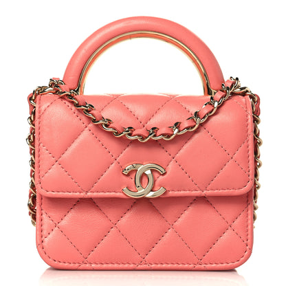 Chanel Lambskin Quilted Top Handle Flap Clutch With Chain Pink 1 of 9