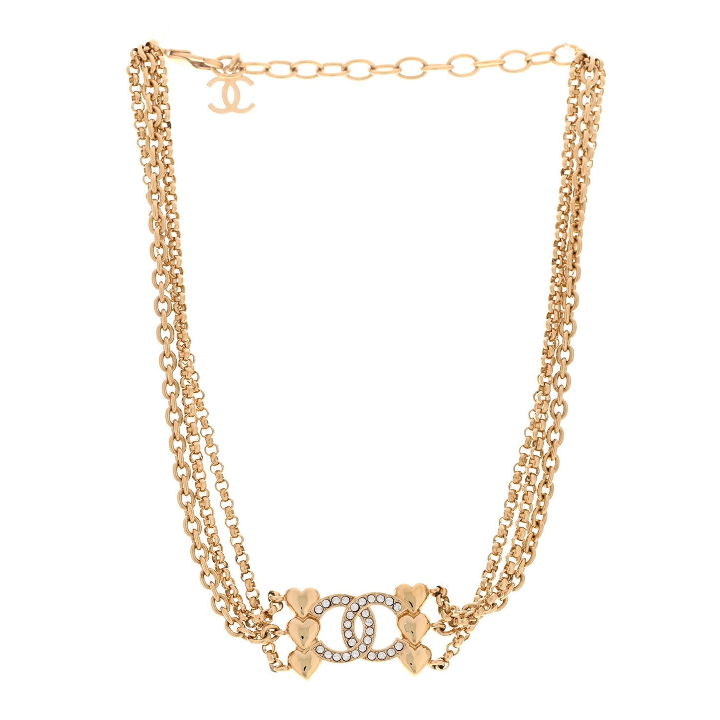 Crystal CC Heart Link Multi Strand Choker Necklace Gold