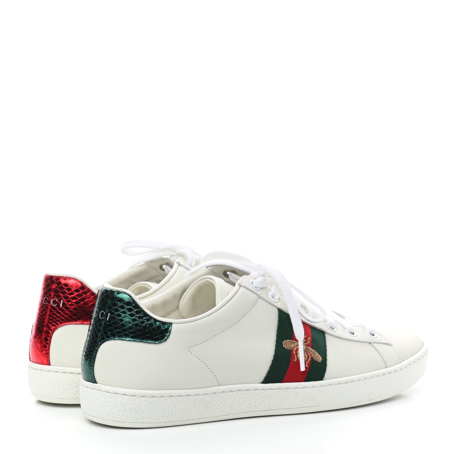 Calfskin Ayers Bee Embroidered Womens Ace Sneakers 37.5 White Green