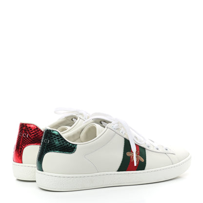 Gucci Calfskin Ayers Bee Embroidered Womens Ace Sneakers 37.5 White Green 4 of 9