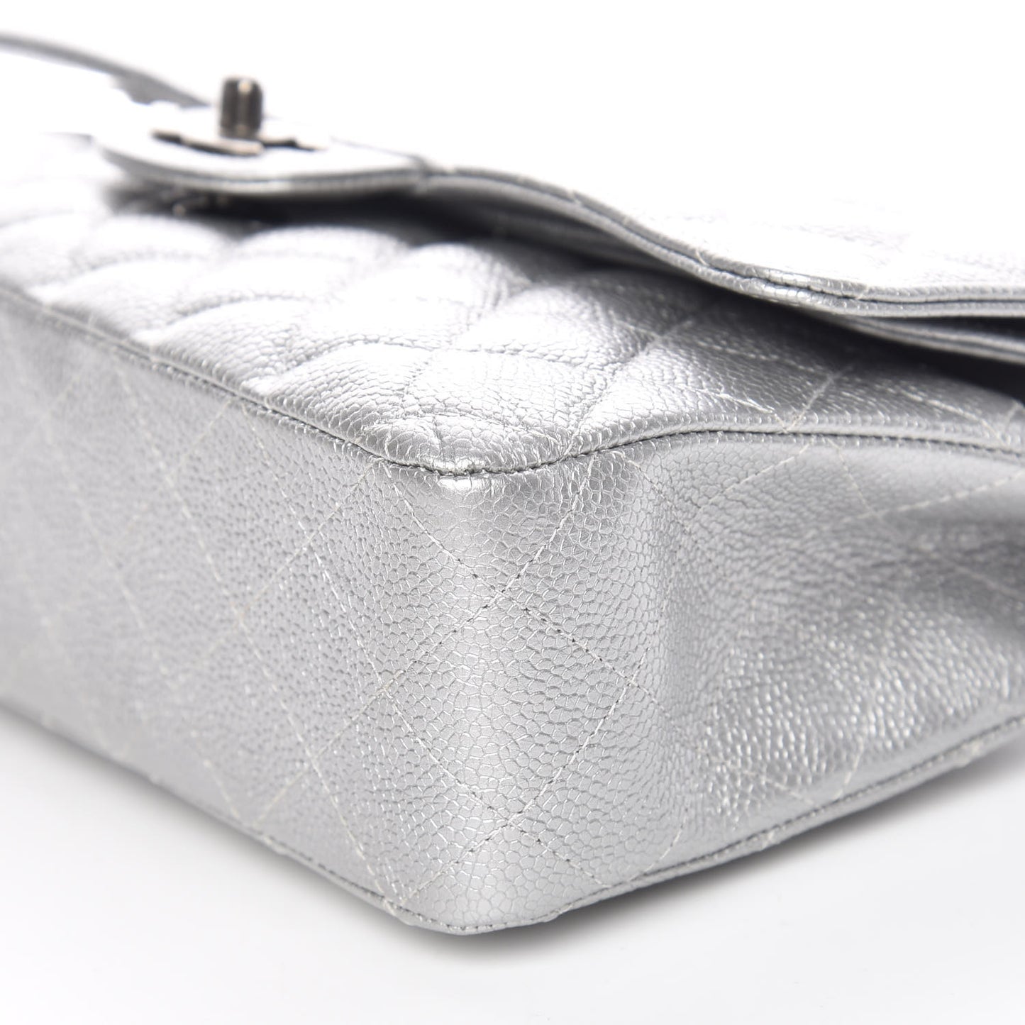 Metallic Caviar Quilted Medium Double Flap Silver